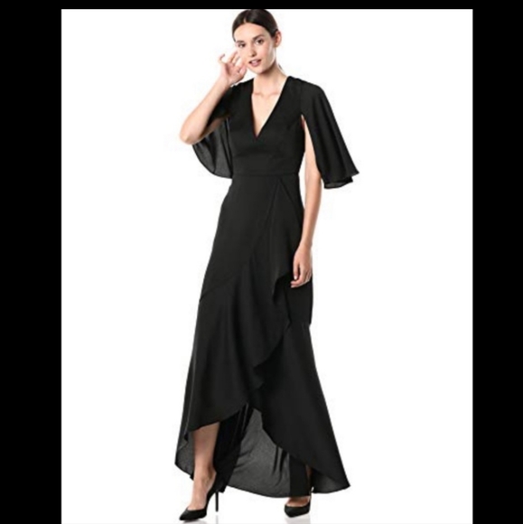 Bcbgmaxazria black ruffle tall dress ,Open Sleeves V-Neck Wrap Dress - Picture 1 of 7